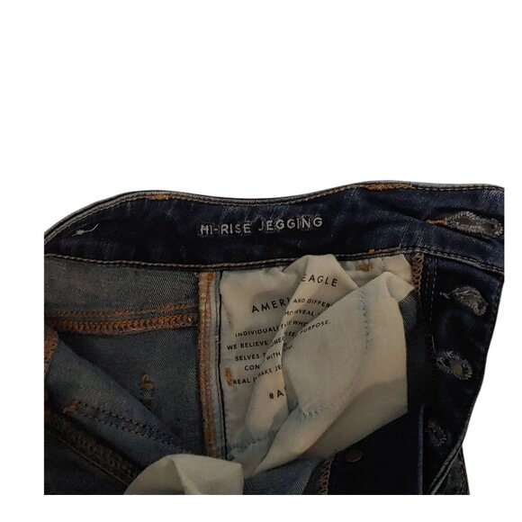 American Eagle High Rise Jegging Women Size 0 Short Dark Wash Stretch Distressed - Picture 4 of 12